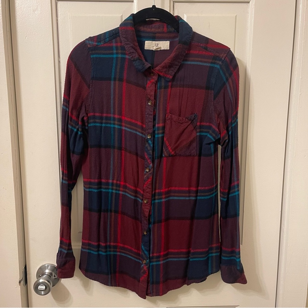 Thread & Supply Burgundy and Blue Plaid Button Down Shirt